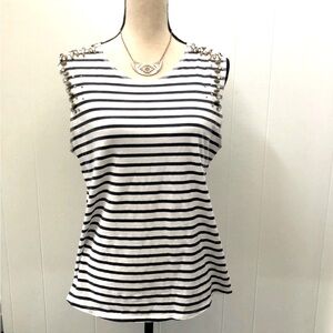 J.Crew Striped Embellished Sleeveless Top Medium